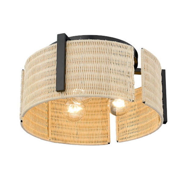 Grove Matte Black Three-Light Flush Mount with Natural Wicker Shade, image 4